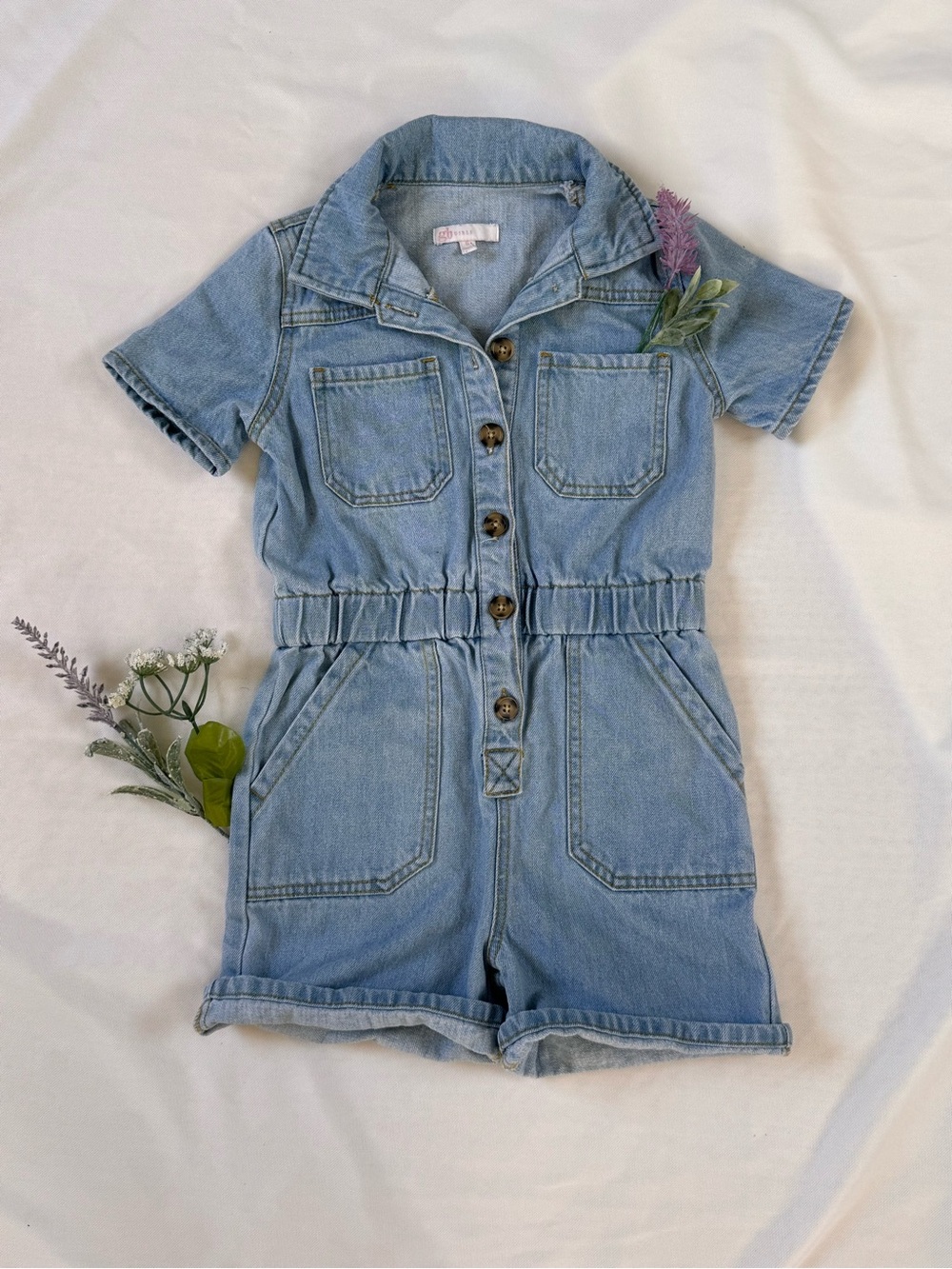 GB girls Light Blue Denim Short Sleeve Romper